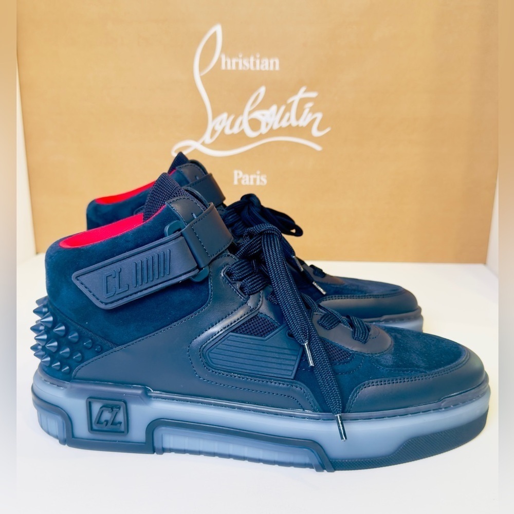 Christian Louboutin Astroloubi Mid-top Sneakers Navy Blue Suede Leather EU-44.5